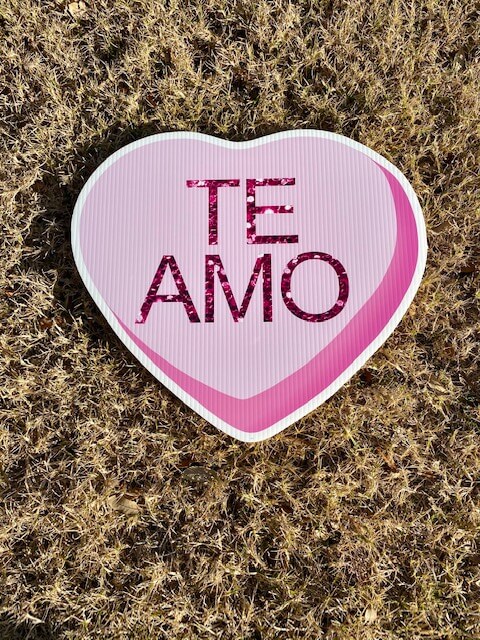 Pink Candy Heart with the words Te Amo